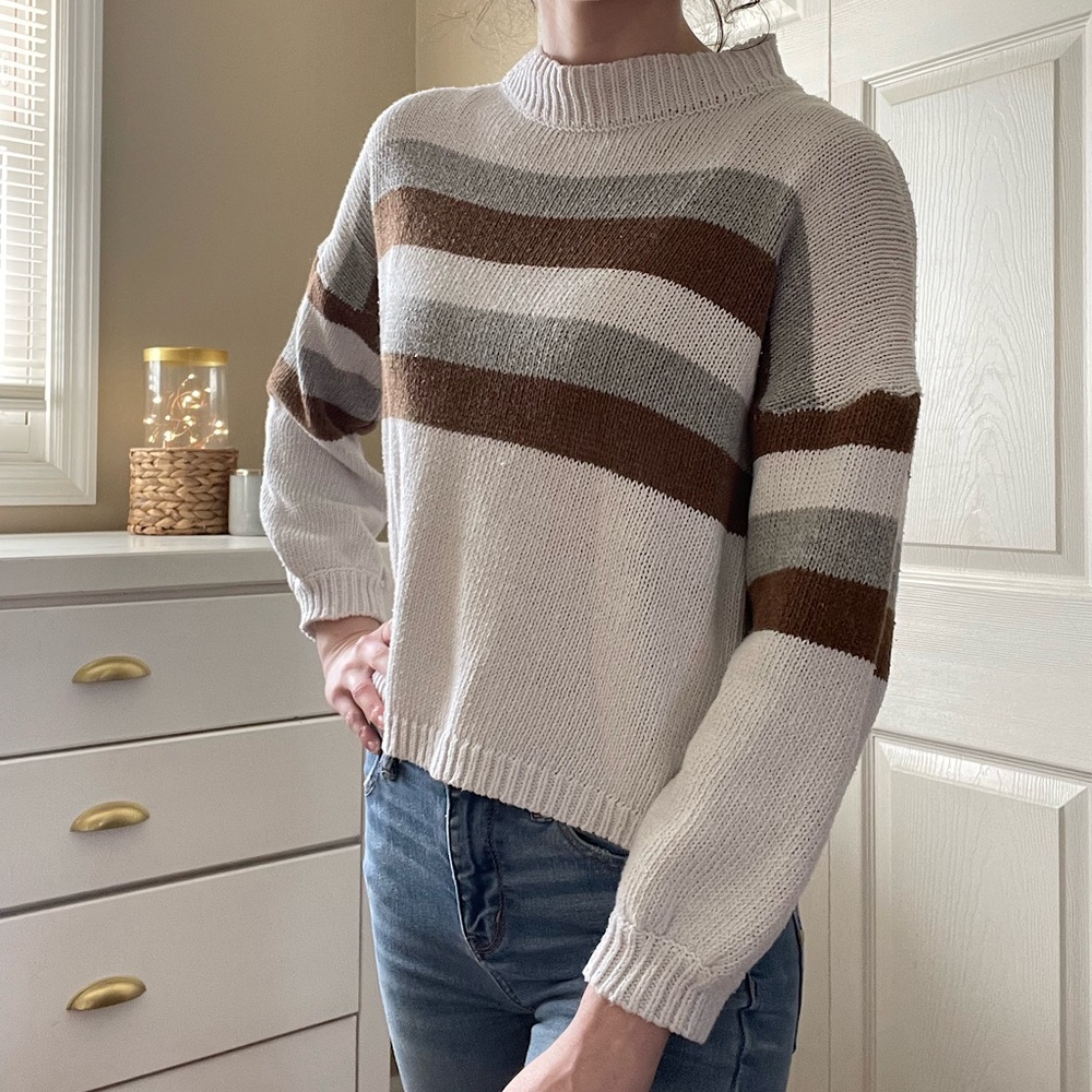 XS Brown and Gray Striped Sweater